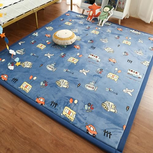 Single tree forest Kinderteppich - 2.5cm Verdickung Korallen Samt Teppich, für Kinderzimmer, Spielzimmer, Babyzimmer-Bus-120 * 120cm