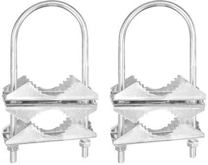 ANCLLO 2 Pernos en U con Acabado antioxidante, Bloque de mandíbula en V, Doble Antena de mástil a mástil, Abrazadera para TV, CB, Antena de jamón, Soporte de Montaje en Tubo