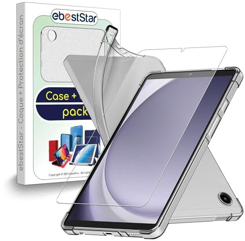 ebestStar - Funda para Samsung Galaxy Tab A9 8.7 (2023) SM-X110, Carcasa Silicona Transparente, Capa Protectora TPU Antigolpes, Bordes Reforzados, Transparente + Cristal Templado