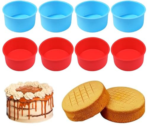 MPQDFG Silikon Backform Rund, 8 Stück 4 Zoll Kuchenformen Silikon, Schichtkuchen Backformen, Silikon Kuchenform für Käsekuchen, Regenbogenkuchen und Chiffon-Kuchen