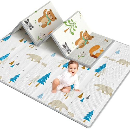 Uanlauo Spielmatte Baby Faltbar, 200 x 180 x 1.5cm Niedliches Tier Krabbeldecke für Baby, Krabbelmatte Baby Schadstofffrei, Spielmatte Kinder Spieldecke Randverstärkungsmatte