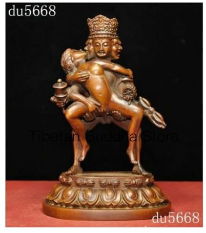 VhoMes 6-Zoll alte tibetisch-buddhistische quadratische Holzschnitzerei Mandkesvara Yab-Yum Happy Buddha Statue