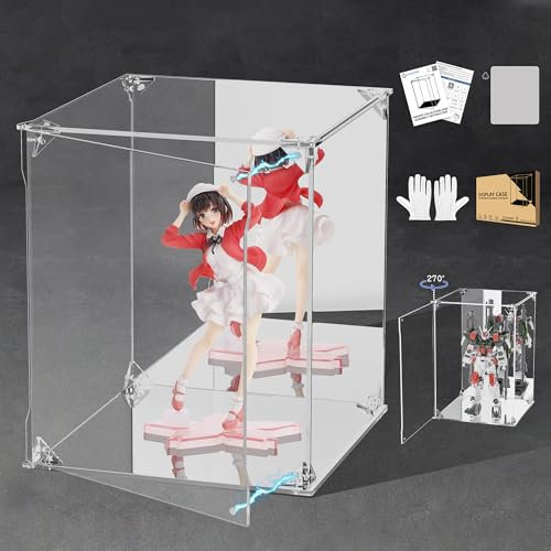 Transparente Acryl-Vitrine mit verspiegelter Rückseite und Boden, UV-geschützte Acryl-Box mit magnetischer Tür, staubdichte Vitrine für Sammlerstücke, Figuren, Modelle, Spielzeug (20,3 x 20,3 x 25,4