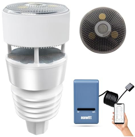 ECOWITT Stazione meteo GW1108, 7 in 1 unità di sensore esterno wireless ad energia solare WS90, 3 in 1 gateway interno Wifi GW1100 integrato temperatura-umidità, pressione barometrica