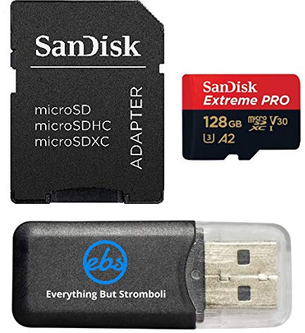 SanDisk Extreme Pro UHS-1 Carte microSD compatible avec les modèles DJI 128 Go | Fonctionne avec Avata 2, Mini drones 4K (SDSQXCD-128G-GN6MA) Bundle avec 1 lecteur de carte MicroSD Everything But Stromboli