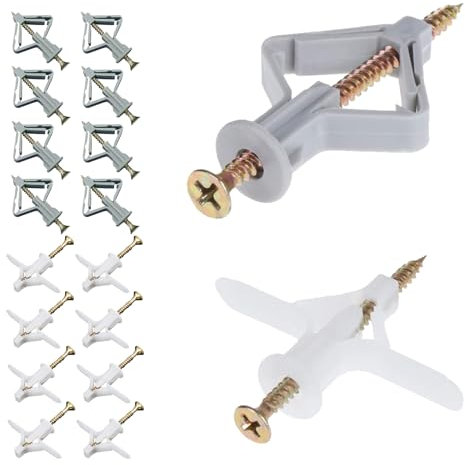 Sujeción para Paredes Huecas, 100 Piezas Tacos M8 para Cavidades con Tornillos, Tacos Mariposa para Cavidades y Tacos para Cartón-yeso en Forma de Avión, Tacos Autoperforantes para Cartón-yeso