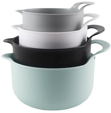 COOK WITH COLOR Nesting Plastic Mixing Bowl Set with Pour Spouts and Handles, Mint, 4 Piece Non-Slip