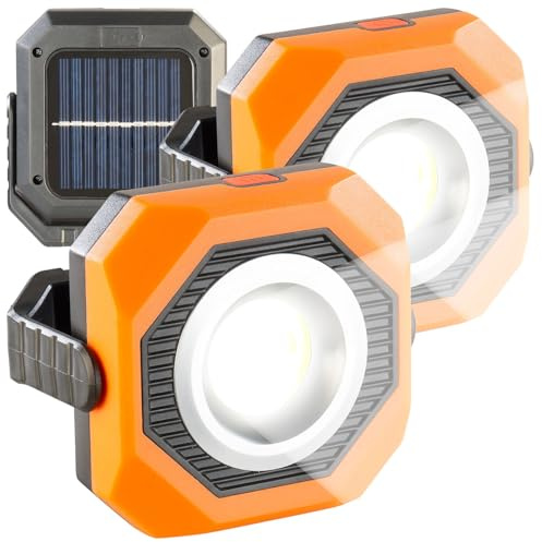 PEARL Solar Arbeitsleuchte: 2er-Set Solar-Camping- & Arbeits-Lampe, 6W, 300lm, 1.200mAh, Magnet (LED Leuchte, LED Akku, Haken)