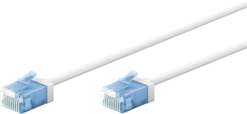goobay Câble patch slim/ultra flexible RJ45 CAT 6A U/UTP CU/Câble Ethernet fin avec connecteurs courts / 10 Gbit/s LSZH - Protection anti-torsion - Blanc - 0,5 m 74285