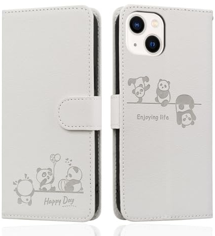 Butnyeoe for iPhone 14 Flip Case with Card Holder, iPhone 14 Wallet Case for Women, PU Leather Magnetic Book Protective Phone Cover, Cute Cartoon Panda White