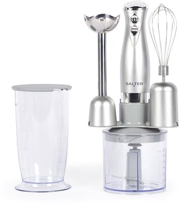 Salter Aspen 3-In-1 Blender – Whisk, Blend & Chop, Includes Stainless Steel Whisk & Blender Attachment, 2 Speed Settings, Food Processor, 500ml Chopping Bowl, 700ml Beaker With Lid, EK6354MMS