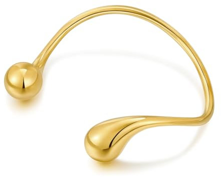 LILIE&WHITE Damen Armreif, Offenes Armband mit Tropfen- und Kugelform, Minimalistisches Design in Goldoptik, Modeschmuck für Alltag und Freizeit
