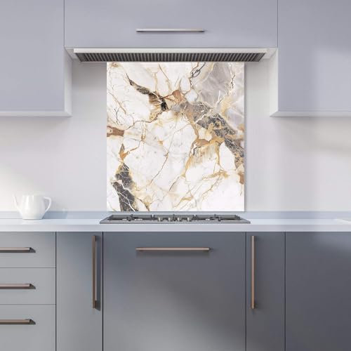 Premium Sleek Pale Marble Effect Kitchen Splashback 6mm Toughened Glass Kitchen Splashback – Heat Resistant Splashback for Kitchens, Perfect for Cookers and Hobs, Polished Edges