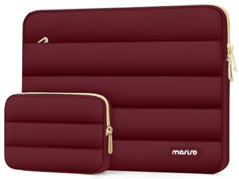 MOSISO Housse Ordinateur Portable Bouffi 16 Pouces, Compatible avec MacBook Pro 16, HP Dell ASUS Acer Toshiba Lenovo Notebook Computer, Pochette Horizontal Polyester avec Petit Sac,Rouge