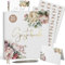 Gästebuch-Set mit Goldprägung, 50 Aufkleber, 50 Tischkarten – Perfekt für Hochzeit, Taufe, Jubiläum, Geburtstag - Blanko ohne Fragen zum Ausfüllen 72 Seiten (Gästebuch-Set / Pfingstrosen, 21x21cm)
