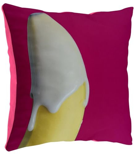 Fabulous Housse de Coussin en Peluche Rose - Banane Nappée sur Fond Fushia - 40 x 40 cm Toucher Peluche