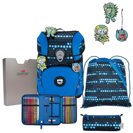 DerDieDas Schulranzen Set 5-TLG. ErgoFlex Tiny Superflash Blue Robot