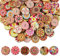 100 Stück Bunte Holzknöpf, Bunte Retro Harz HolzknöPfe, Knöpfe zum Annähen, NäHen KnöPfe Blume Malerei Geometrishes Muster, Mit 2 LöCher für NäHen DIY Basteln Handwerk Deko (15mm)