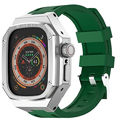 AXPTI Kit di modifica per cassa dell'orologio in metallo di lusso, 49 mm, per Apple Watch Ultra 49 mm, in acciaio inox, cinturino in silicone per iWatch 49 mm (N)