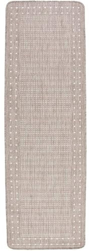 Knutzen Wohnen Küchenläufer 60x180 cm Bordüre Taupe - Küchenteppich - rutschfest und waschbar - Fußwärmende Designmatte - Sisaloptik - Stilvoller Läufer für Küche, Flur und Wohnraum