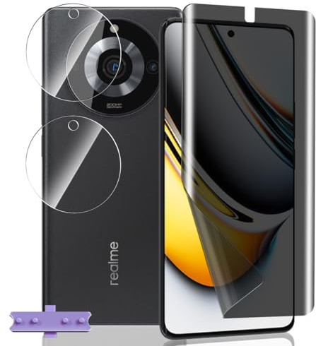 Yieehhow Protector Pantalla Privacidad para Realme 11 Pro/11 Pro+, [1 Pieza] Anti Espía Película TPU Suave y [2 Piezas] Cristal Templado Protector Cámara, Película Flexible para Realme 11 Pro/11 Pro+