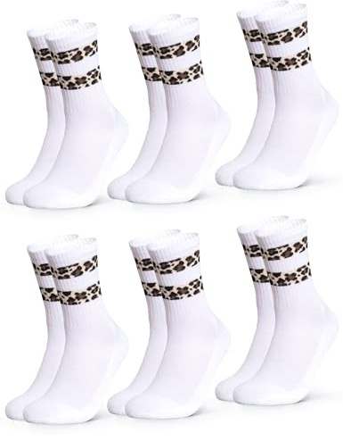 Occulto Damen Leoparden Muster Tennis Socken 6er Pack (Modell: Nala) Weiß 35-38