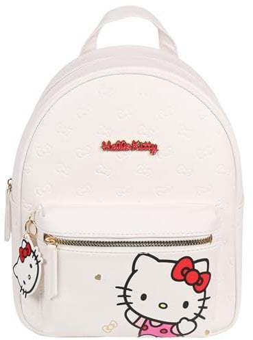 sarcia.eu Hello Kitty Weißer Lederrucksack mit Schlüsselring, Stadt Rucksack für Damen 29x24x11 cm (Weiß)