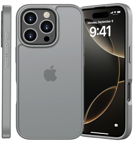 Kukiwhy Matt Hülle für iPhone 16 Pro 6,3 Zoll, Stoßfest TOP Militärstandard Schutzhülle Anti-Kratzen, Durchscheinende Rückseite Handyhülle, Anti-Fingerabdruck (Titan Grau)