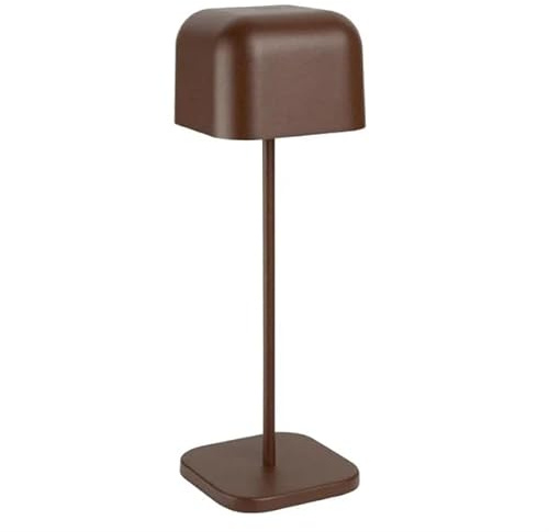 Olympia Lucca Cordless Rechargeable LED Table Lamp, Chestnut, 300mm | Squared dome shade elevates commercial outdoor dining, providing flexible cable-free illumination for guest tables.