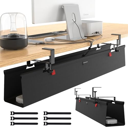 No Drill Under Desk Cable Management Tray, 36 Cord Management Tray with Cable Loop, Upgraded Oxford Fabric Wire Management for Standing Desk - No Damage to Table