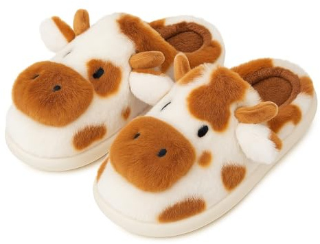 corimori Kuh Hausschuhe – Flauschige Pantoffeln im MuhKuh-Design – Lustige Plüsch Slipper - Gr. 34-44