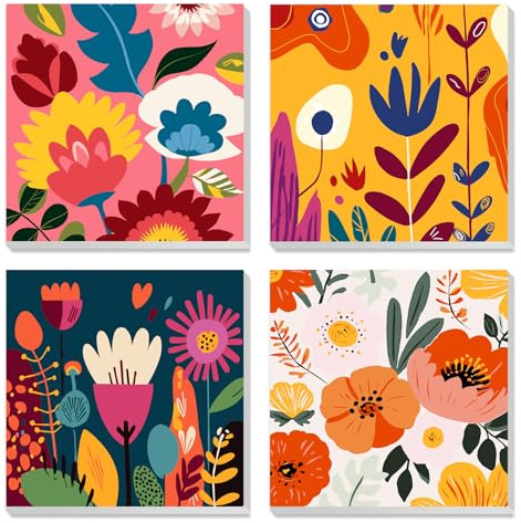 MXJSUA 4 Pack Framed Canvas Paint by Numbers for Kids Adults, Abstract Flowers Paint by Numbers Kit for Children Beginners, DIY Acrylic Painting Craft Kits for Home Wall Decor, 20x20cm