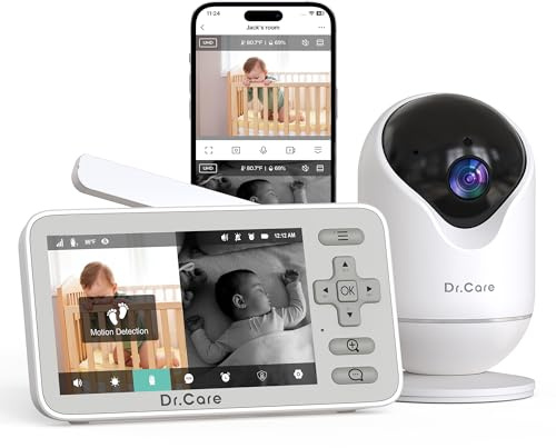 Dr.Care Smart WiFi Baby Monitor VistaView Lite, Schermo 4 720P, Fotocamera 1080P, App, Allarmi Movimento, Visione Notturna, Batteria 3000mAh, Audio Bidirezionale, Portata 390m