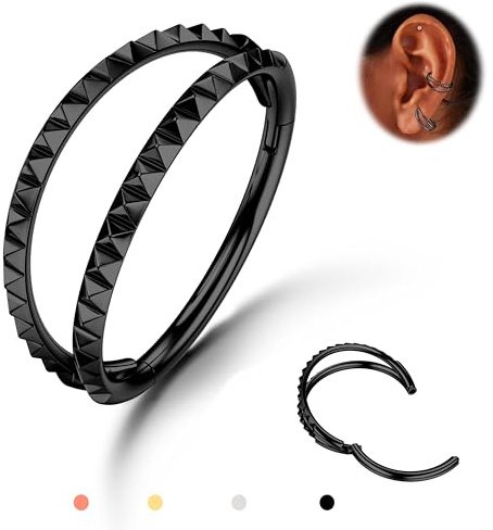 316L Edelstahl 16/18/20G Nasenpiercing Ring Nasenring Conch Helix Piercing | 1 pcs Schwarz Septum Clicker Rook Tragus Creolen Knorpel Ohrring Schmuck 8/10/12mm, 14K Gold Plated, Silber, Roségold