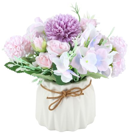 Yibaijia Kunstblumen im Topf, Künstlicher Blumenstrauss, Lila | Plastik Rosen, Zierpflanzen, Deko, für Wohnkultur, Hochzeitstisch, Wohnzimmer, Schlafzimmer, Büro