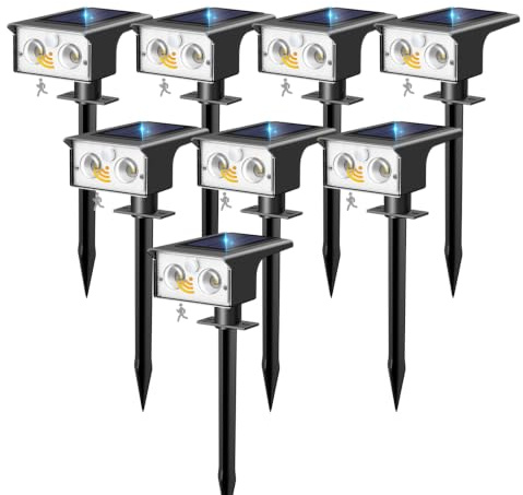 btfarm 8 Stück Solarlampen für Außen mit Bewegungsmelder, Solar Strahler | 3 Modi LED Solarstrahler für Außen Garten, IP65 Wasserdicht Solarleuchten Aussen für Weg Hof Gehweg Garage, 6500K Kaltweiß