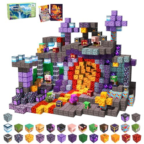SSAWER Magnetische Bausteine,100 Teile Magnetbausteine (Höhlenerkundung) | Montessori Kreative Spielzeug für Kinder ab 3 Jahren, Magnetic Building Blocks, Geschenk für Junge, 2cm Bauklötze
