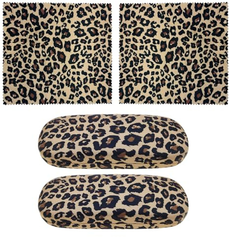 wlsvega 2er-Pack Brillenetui Damen,Sonnenbrillen Etui,Glasses Case | Leopardenmuster, Kompakt Und Tragbar, Inklusive Reinigungstuch, Geeignet zur Aufbewahrung Verschiedener Brillen