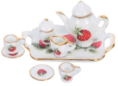 BESPORTBLE Service à Thé Miniature en Porcelaine Émaillée Ensemble Complet Théière et Mini-Tasses Accessoires pour Maison de Poupée Décoration la Cuisine Miniature Créatif pour Garçon et