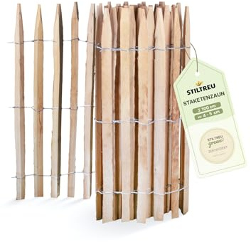 STILTREU Premium Staketenzaun aus Robinie (gesägt) - Länge 5 Meter, Höhe 100 cm, Lattenabstand 4-5 cm
