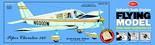 Guillows Piper Cherokee 140 balsa model kit | Build for flight or static display Precision balsa parts with rubber motor, scale wheels, decals, and vacuum formed pieces