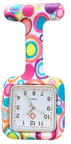 Boolavard TM Orologio da infermiere in silicone con spilla - orologio tascabile SQUARE Colourful Bubbles
