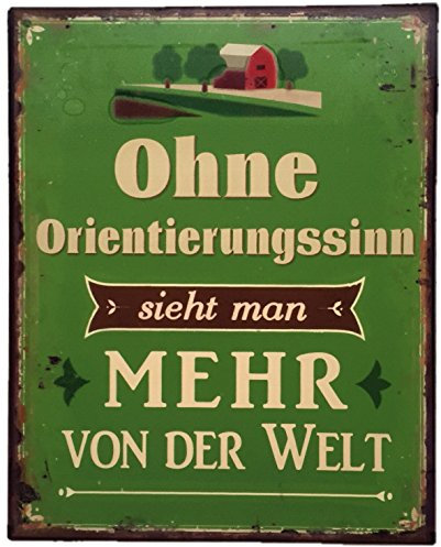 Nostalgie Retro Blechschilder | Ohne Orientierungssinn Sieht Man mehr von der Welt | Shabby Chic, Antik Metallschild für inner & draußen 20 x 25 cm