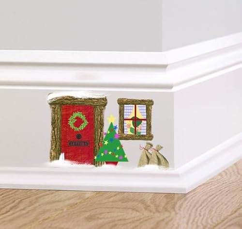 A Todo Color Ilustrado ESPIANDO elfo Puerta Navidad Duendecillo Hada Elfo PUERTA ADHESIVO DE PARED Rodapié