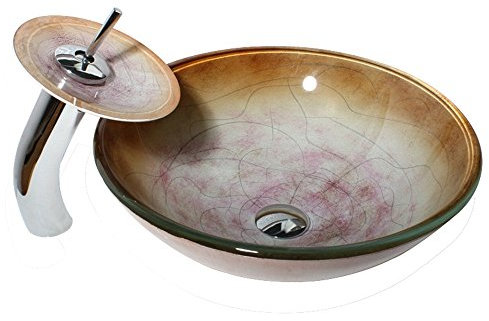 HomeLava Lavabo Vasque en Verre Trempé Marron, avec Robinet Cascade à poser la salle de bain