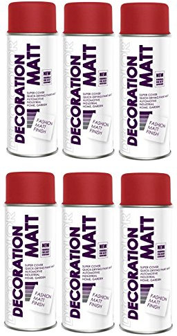 Deco Color 6er Sparpack DC Lackspray matt 400ml nach RAL freie Farbauswahl (6 Dosen in feuerrot MATT RAL 3000)