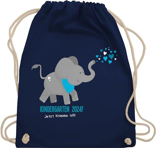 Shirtracer Turnbeutel Rucksack - Hallo - Taschen - Kindergarten 2025 süßer Elefant - Unisize - Navy Blau - wechselbeutel kita elefanten kindergartentasche kindergartenkind 2024 beutel geschenk junge