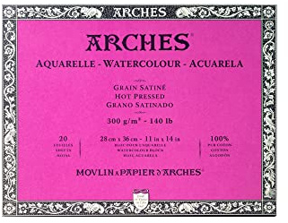 Arches 1711604 Watercolour Pad, 20 Sheets of Watercolour Paper in Natural White, 300 g/m², High Colour Fastness, Ageing Resistance, Satin Finish, 28 x 36 cm