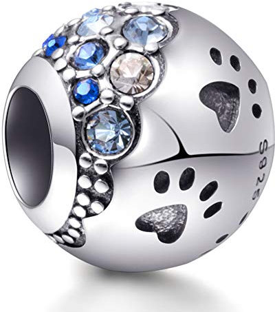 EMOSTAR Anhänger mit Pfotenabdruck, 925er Sterlingsilber, mit bunten Kristallen, für Geburtstag, Muttertag, Armbänder, Sterling-Silber Aus Sterlingsilber Kristall