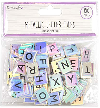Dovecraft Essentials Alphabet Letters-Iridescent-Metallic-Scrabble Letters-150 Pieces-Uppercase Tiles for Card Making, DIY, Party, Papercraft, Home Décor & Scrapbooking, Iridesent, One Size